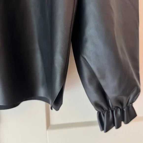 Molly Bracken Premium Faux Leather Puff Sleeve Ruffle Collar Blouse | M - Picture 3 of 7